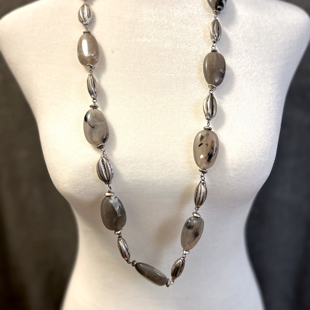 16 inch silver and grey bead necklace